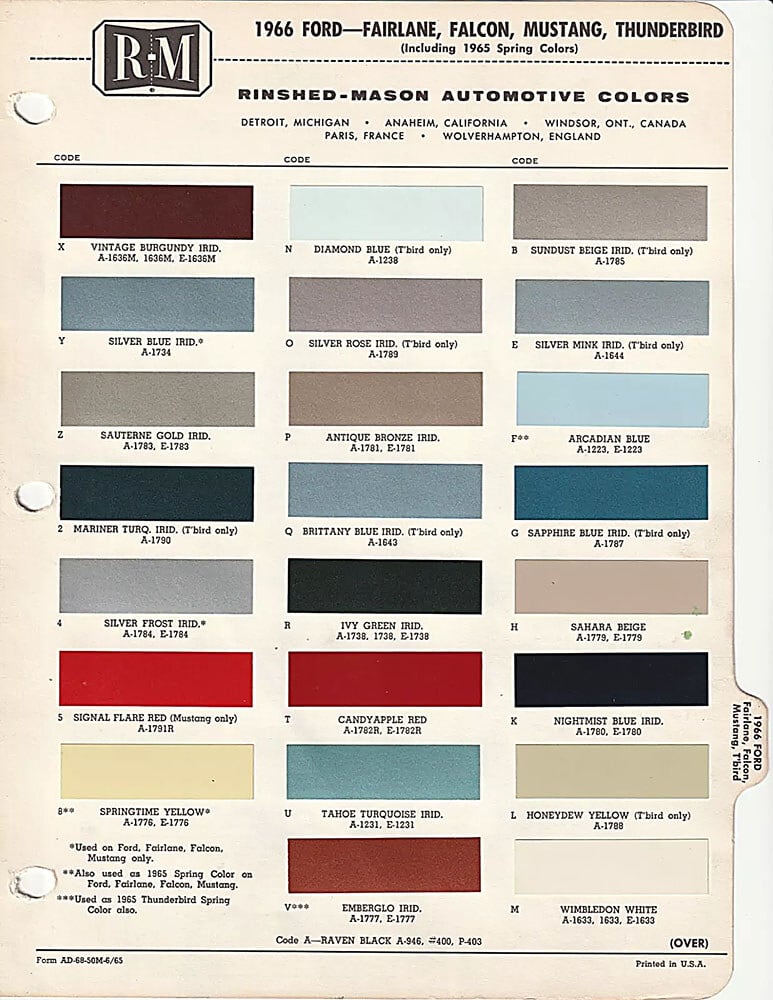 1966 Mustang paint chips