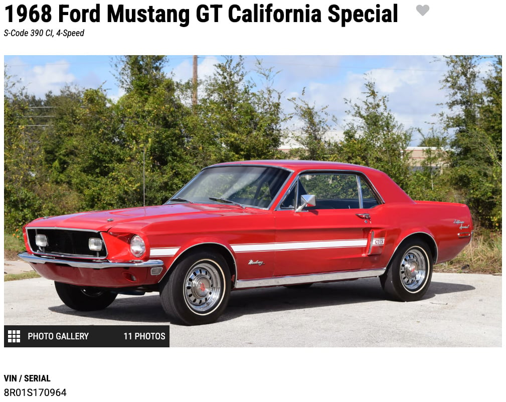 1968 Mustang GTCS VIN decoder